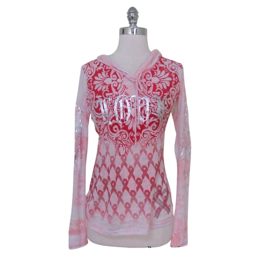 New V. CRISTINA Pink M Breast cancer Tunic Embellished Hoodie Hooded Tee Top